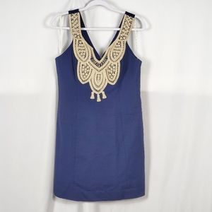 Lilly Pulitzer Blue Mini Dress with Cream Lace Detail